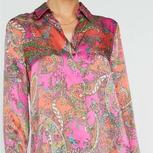 L'AGENCE Pink and Orange Paisley Button-Front Blouse